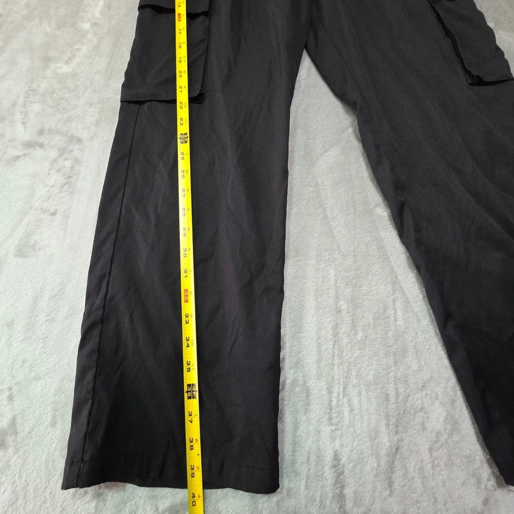 Kids Black Cargo Pants Elastic Waist Drawstring Straight Leg Size M